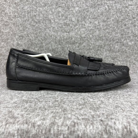 ✅Earth Shoe Mens 13 Alan II Black Leather Tassel Kilti Slip-On Moc Toe Loafers - Picture 1 of 12